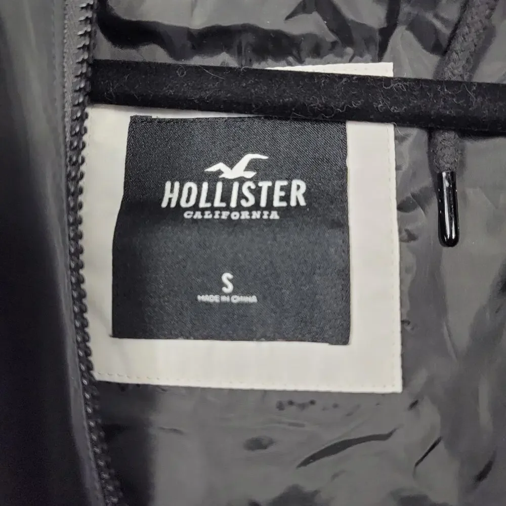 Hollister Tiger Embroidered Hooded Bomber Jacket Varsity Black